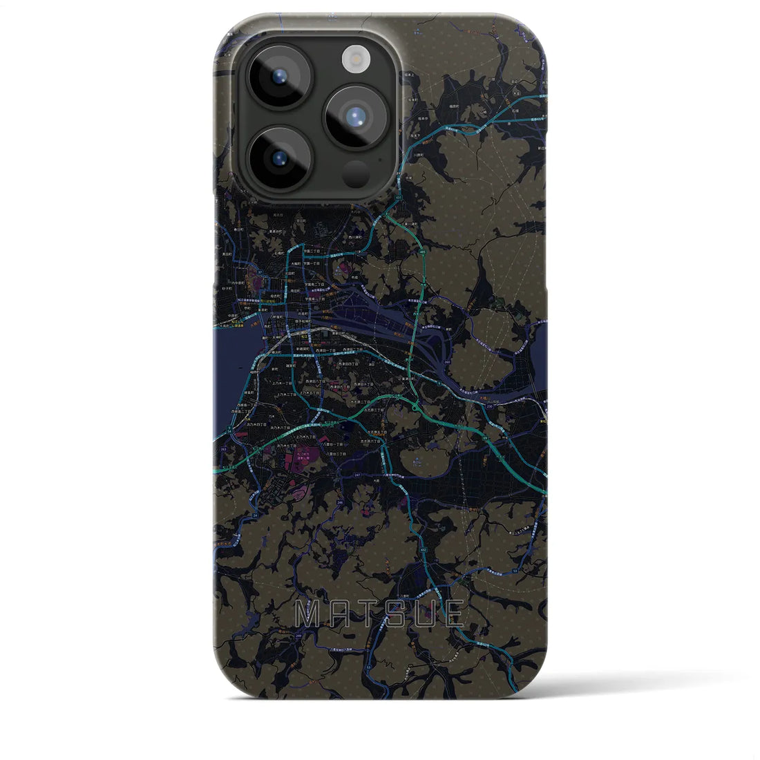 【松江】地図柄iPhoneケース（バックカバータイプ・ブラック）iPhone 15 Pro Max 用