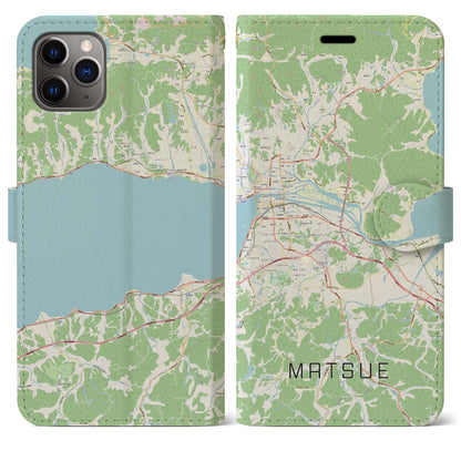 【松江（島根県）】地図柄iPhoneケース（手帳タイプ）ナチュラル・iPhone 11 Pro Max 用