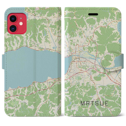 【松江（島根県）】地図柄iPhoneケース（手帳タイプ）ナチュラル・iPhone 11 用