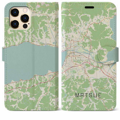 【松江（島根県）】地図柄iPhoneケース（手帳タイプ）ナチュラル・iPhone 12 Pro Max 用