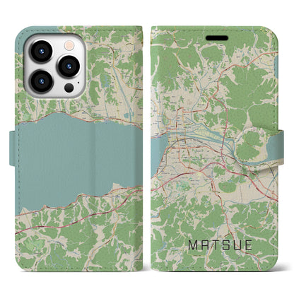 【松江（島根県）】地図柄iPhoneケース（手帳タイプ）ナチュラル・iPhone 13 Pro 用