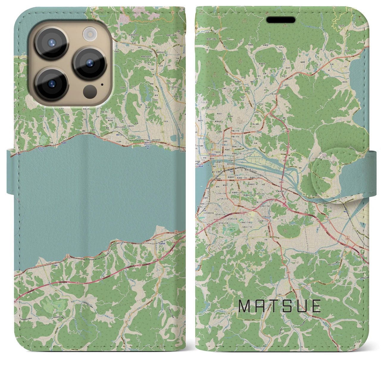 【松江】地図柄iPhoneケース（手帳両面タイプ・ナチュラル）iPhone 14 Pro Max 用