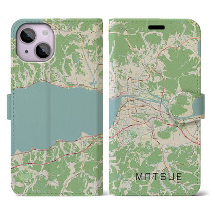 【松江（島根県）】地図柄iPhoneケース（手帳タイプ）ナチュラル・iPhone 14 用