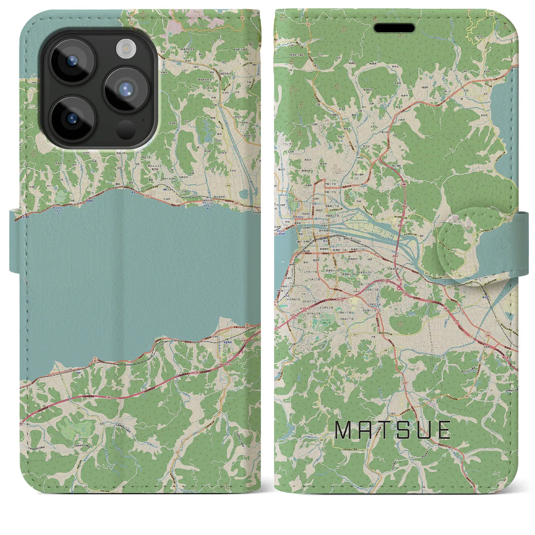 【松江】地図柄iPhoneケース（手帳両面タイプ・ナチュラル）iPhone 15 Pro Max 用