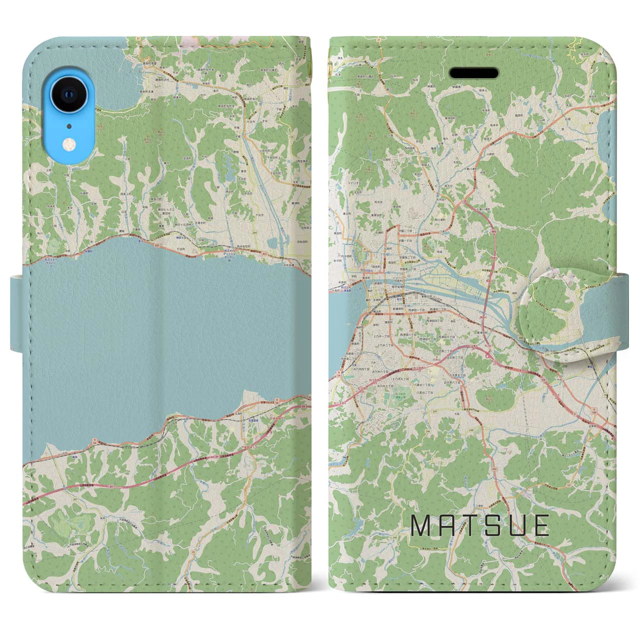 【松江】地図柄iPhoneケース（手帳両面タイプ・ナチュラル）iPhone XR 用