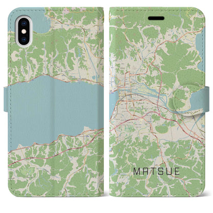 【松江（島根県）】地図柄iPhoneケース（手帳タイプ）ナチュラル・iPhone XS Max 用
