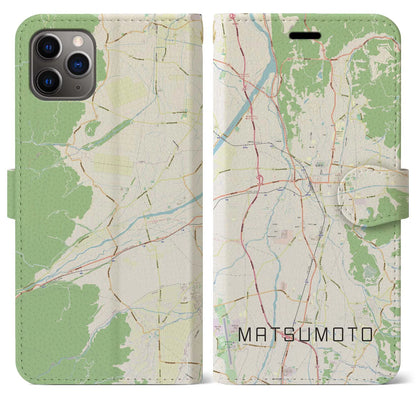 【松本（長野県）】地図柄iPhoneケース（手帳タイプ）ナチュラル・iPhone 11 Pro Max 用