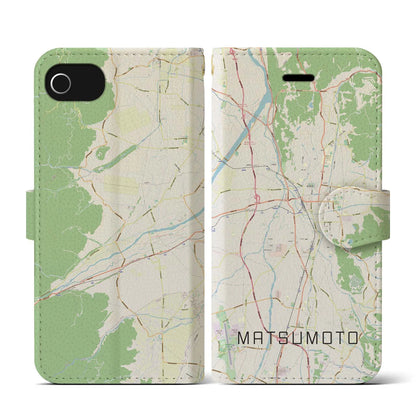 【松本（長野県）】地図柄iPhoneケース（手帳タイプ）ナチュラル・iPhone SE（第3 / 第2世代） / 8 / 7 / 6s / 6 用