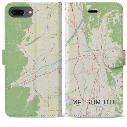 【松本（長野県）】地図柄iPhoneケース（手帳タイプ）ナチュラル・iPhone 8Plus /7Plus / 6sPlus / 6Plus 用
