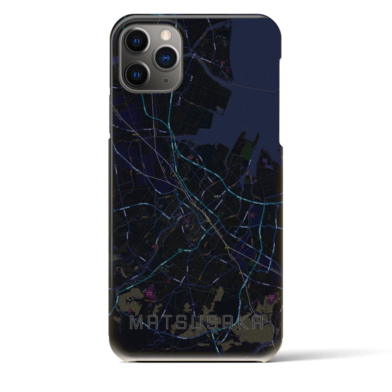 【松阪】地図柄iPhoneケース（バックカバータイプ・ブラック）iPhone 11 Pro Max 用
