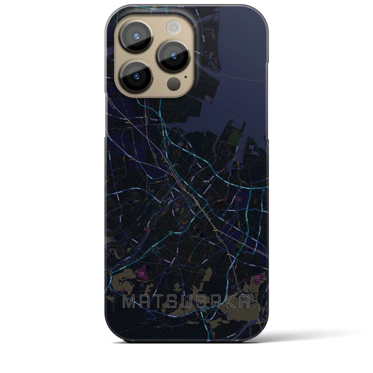 【松阪】地図柄iPhoneケース（バックカバータイプ・ブラック）iPhone 14 Pro Max 用