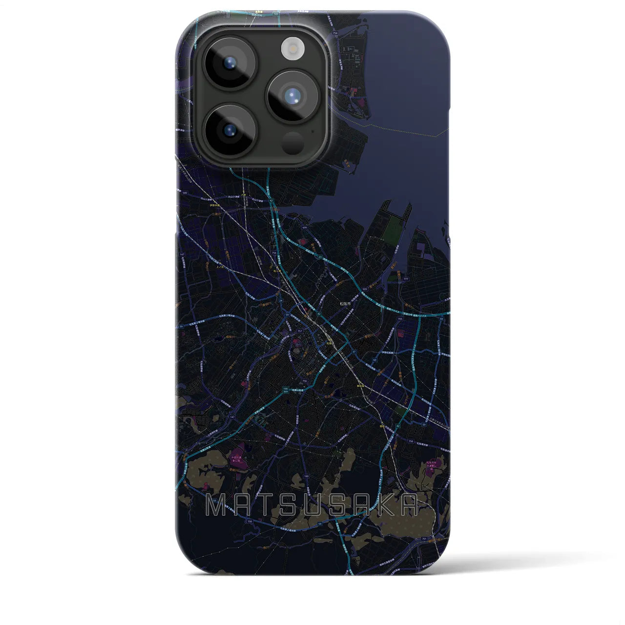 【松阪】地図柄iPhoneケース（バックカバータイプ・ブラック）iPhone 15 Pro Max 用
