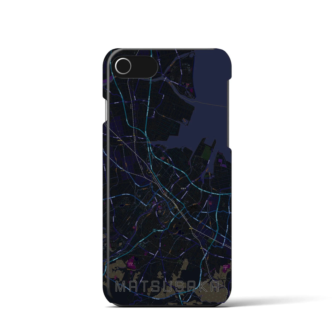 【松阪】地図柄iPhoneケース（バックカバータイプ・ブラック）iPhone SE（第3 / 第2世代） / 8 / 7 / 6s / 6 用