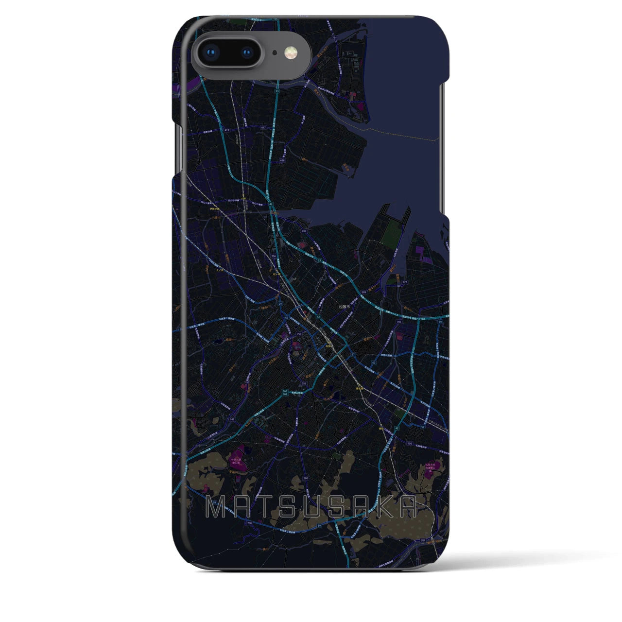 【松阪】地図柄iPhoneケース（バックカバータイプ・ブラック）iPhone 8Plus /7Plus / 6sPlus / 6Plus 用