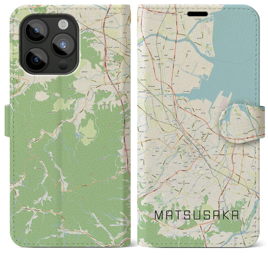 【松阪】地図柄iPhoneケース（手帳両面タイプ・ナチュラル）iPhone 15 Pro Max 用