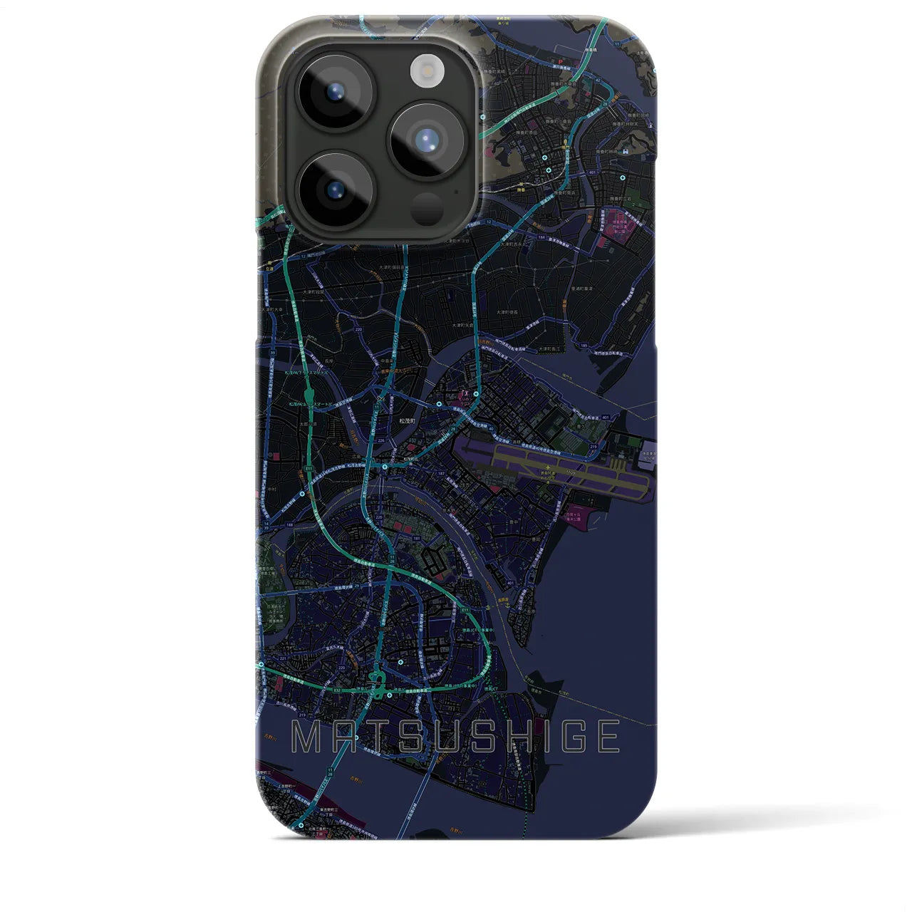 【松茂】地図柄iPhoneケース（バックカバータイプ・ブラック）iPhone 15 Pro Max 用