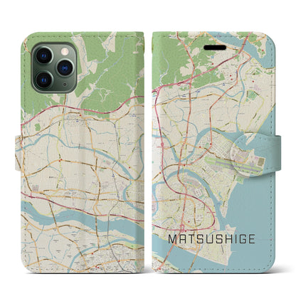 【松茂（徳島県）】地図柄iPhoneケース（手帳タイプ）ナチュラル・iPhone 11 Pro 用