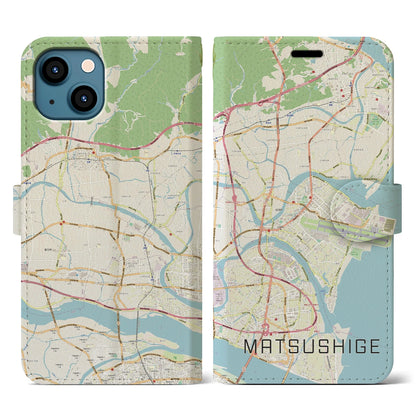 【松茂（徳島県）】地図柄iPhoneケース（手帳タイプ）ナチュラル・iPhone 13 用
