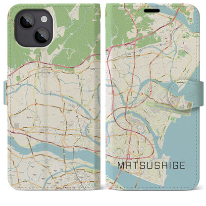 【松茂（徳島県）】地図柄iPhoneケース（手帳タイプ）ナチュラル・iPhone 14 Plus 用