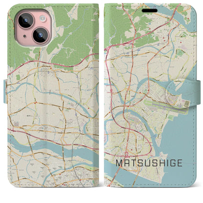【松茂（徳島県）】地図柄iPhoneケース（手帳タイプ）ナチュラル・iPhone 15 Plus 用