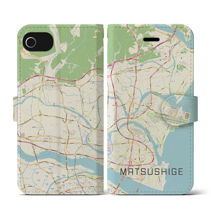 【松茂（徳島県）】地図柄iPhoneケース（手帳タイプ）ナチュラル・iPhone SE（第3 / 第2世代） / 8 / 7 / 6s / 6 用