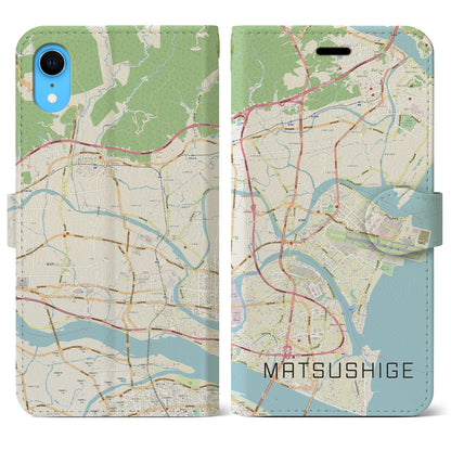 【松茂（徳島県）】地図柄iPhoneケース（手帳タイプ）ナチュラル・iPhone XR 用