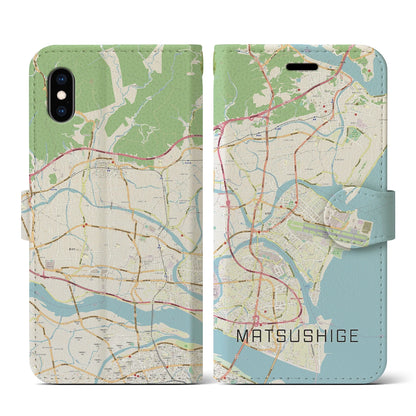 【松茂（徳島県）】地図柄iPhoneケース（手帳タイプ）ナチュラル・iPhone XS / X 用