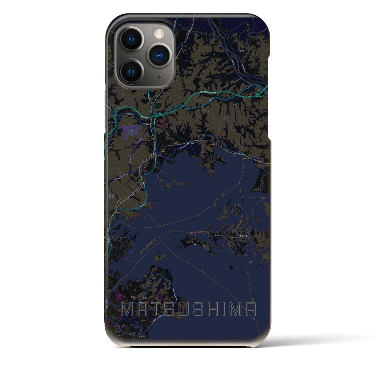【松島】地図柄iPhoneケース（バックカバータイプ・ブラック）iPhone 11 Pro Max 用
