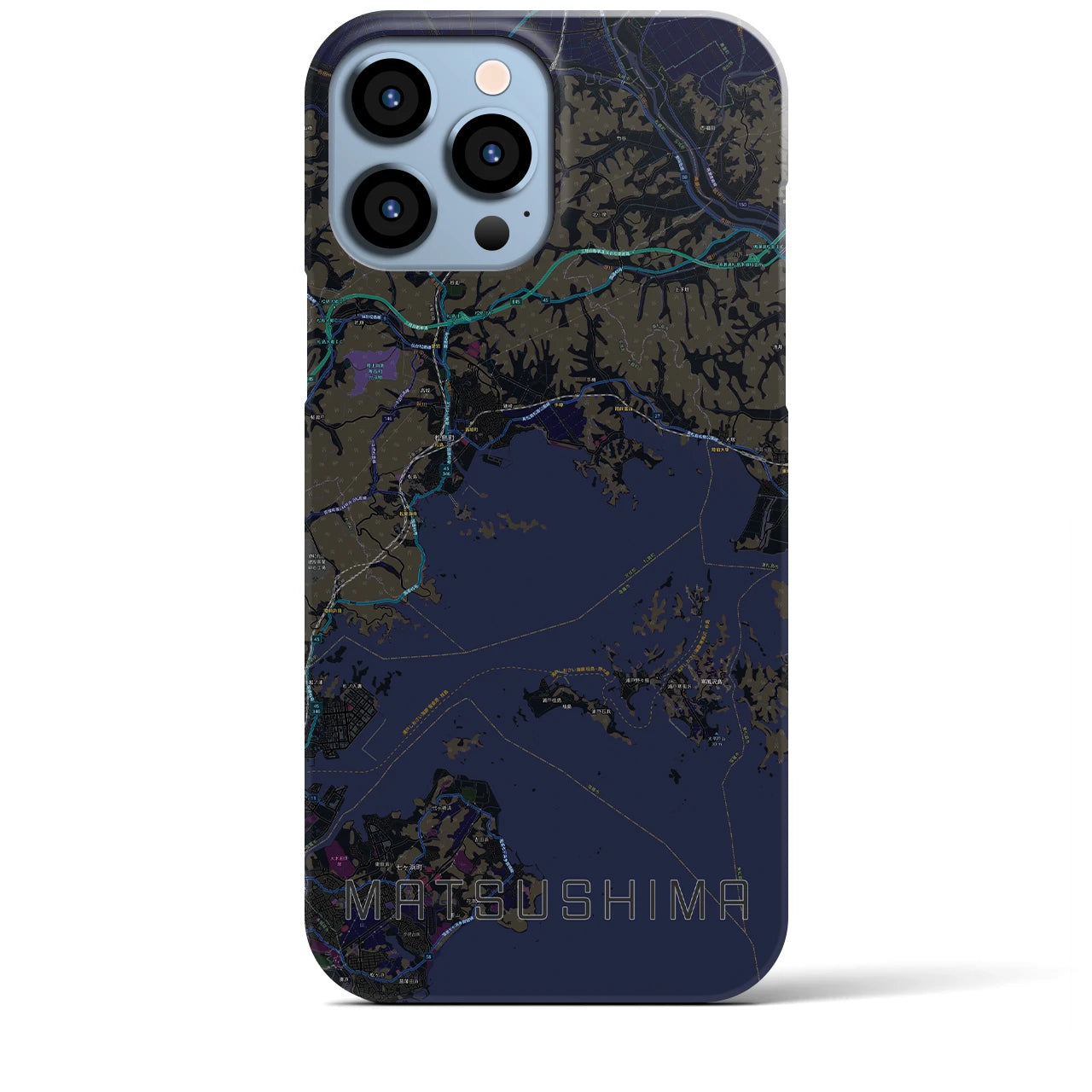 【松島】地図柄iPhoneケース（バックカバータイプ・ブラック）iPhone 13 Pro Max 用