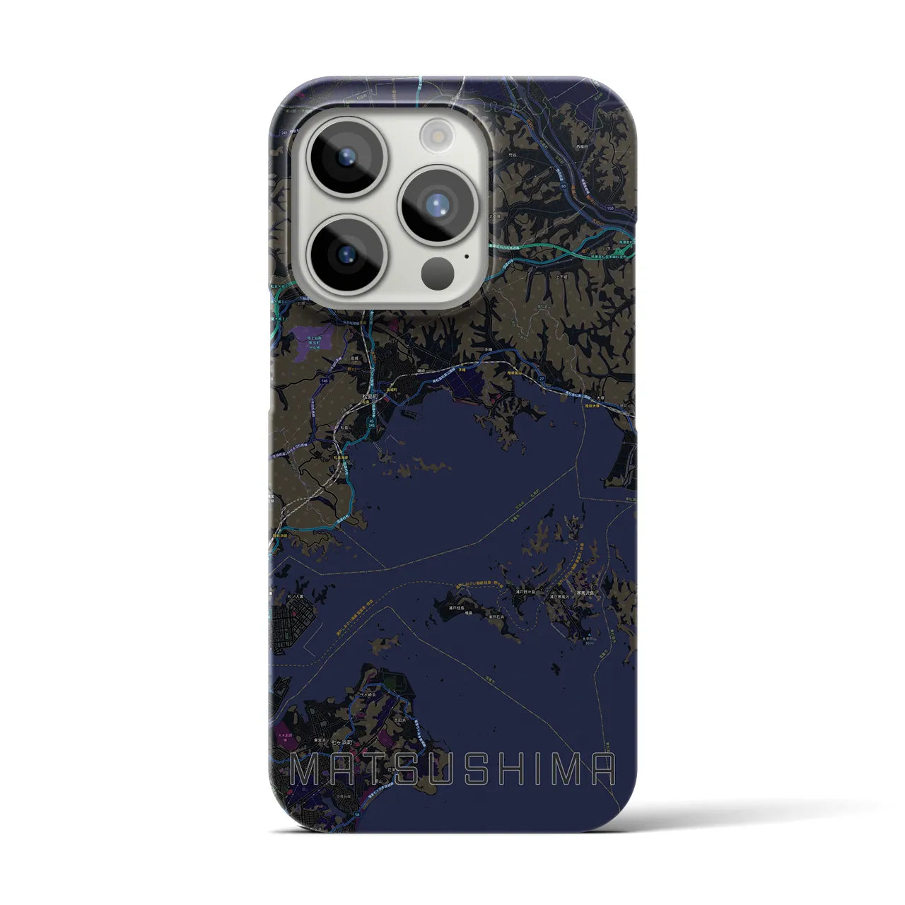 【松島】地図柄iPhoneケース（バックカバータイプ・ブラック）iPhone 15 Pro 用