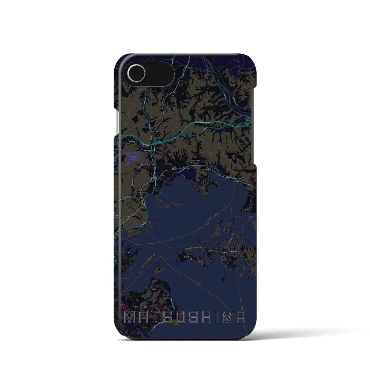 【松島】地図柄iPhoneケース（バックカバータイプ・ブラック）iPhone SE（第3 / 第2世代） / 8 / 7 / 6s / 6 用