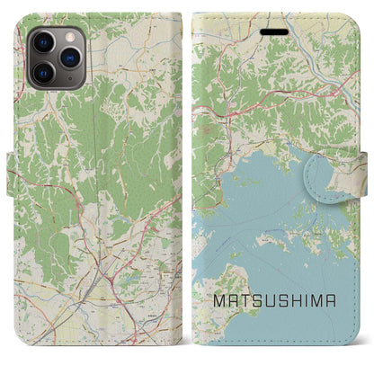 【松島（宮城県）】地図柄iPhoneケース（手帳タイプ）ナチュラル・iPhone 11 Pro Max 用