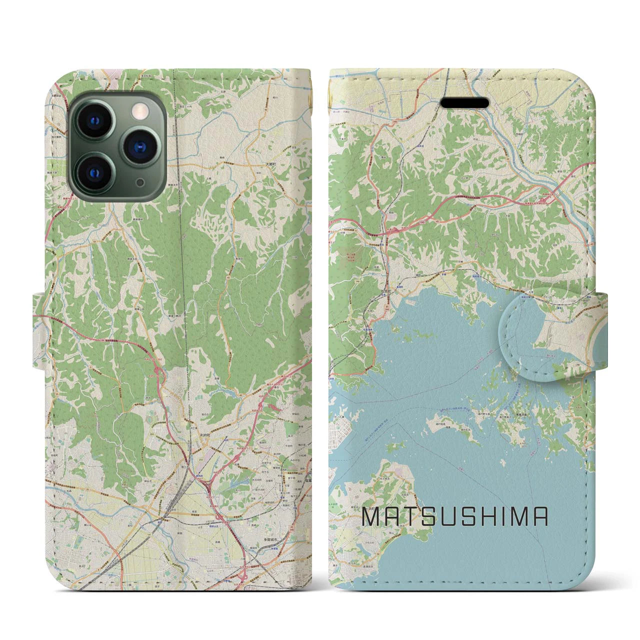 【松島】地図柄iPhoneケース（手帳両面タイプ・ナチュラル）iPhone 11 Pro 用