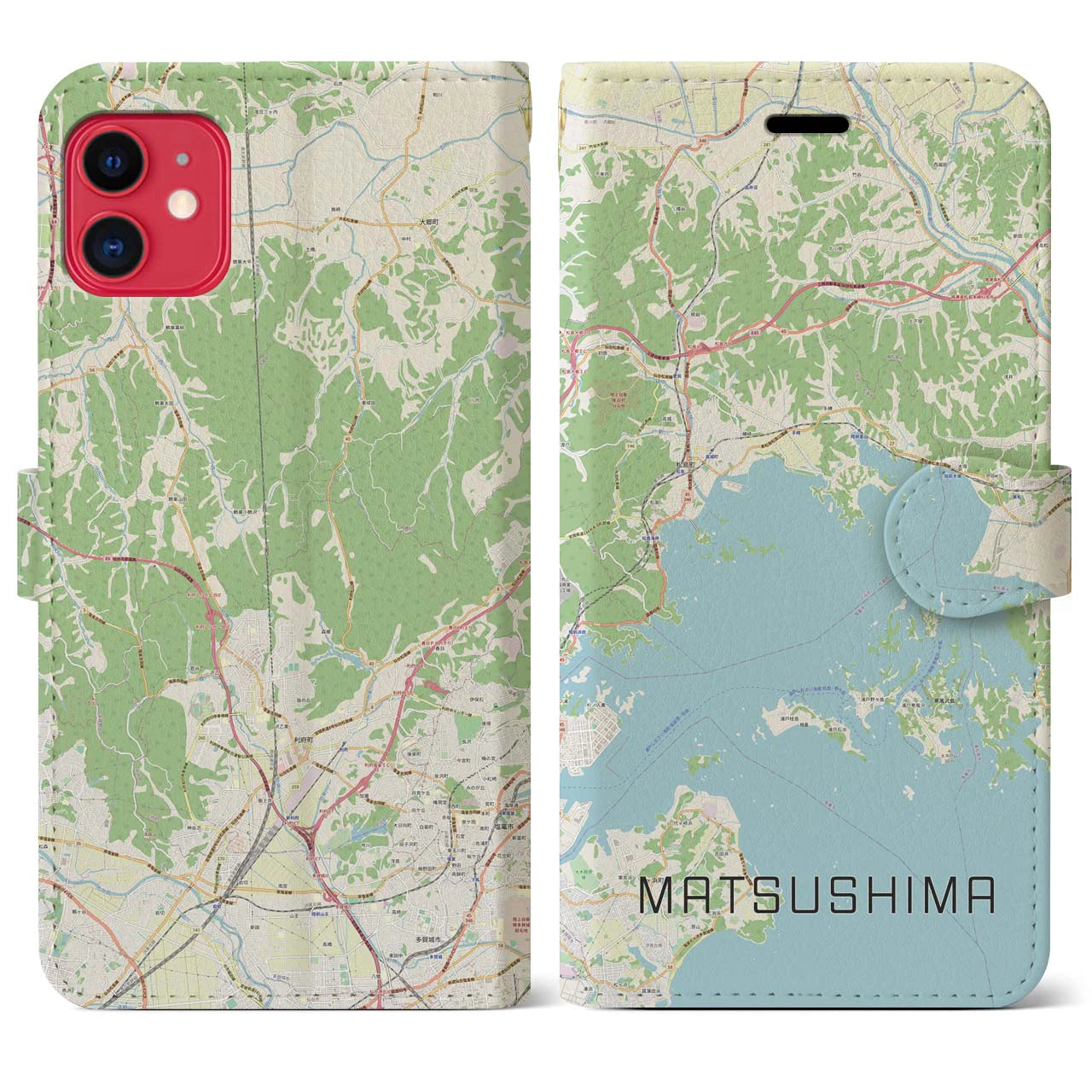 【松島】地図柄iPhoneケース（手帳両面タイプ・ナチュラル）iPhone 11 用