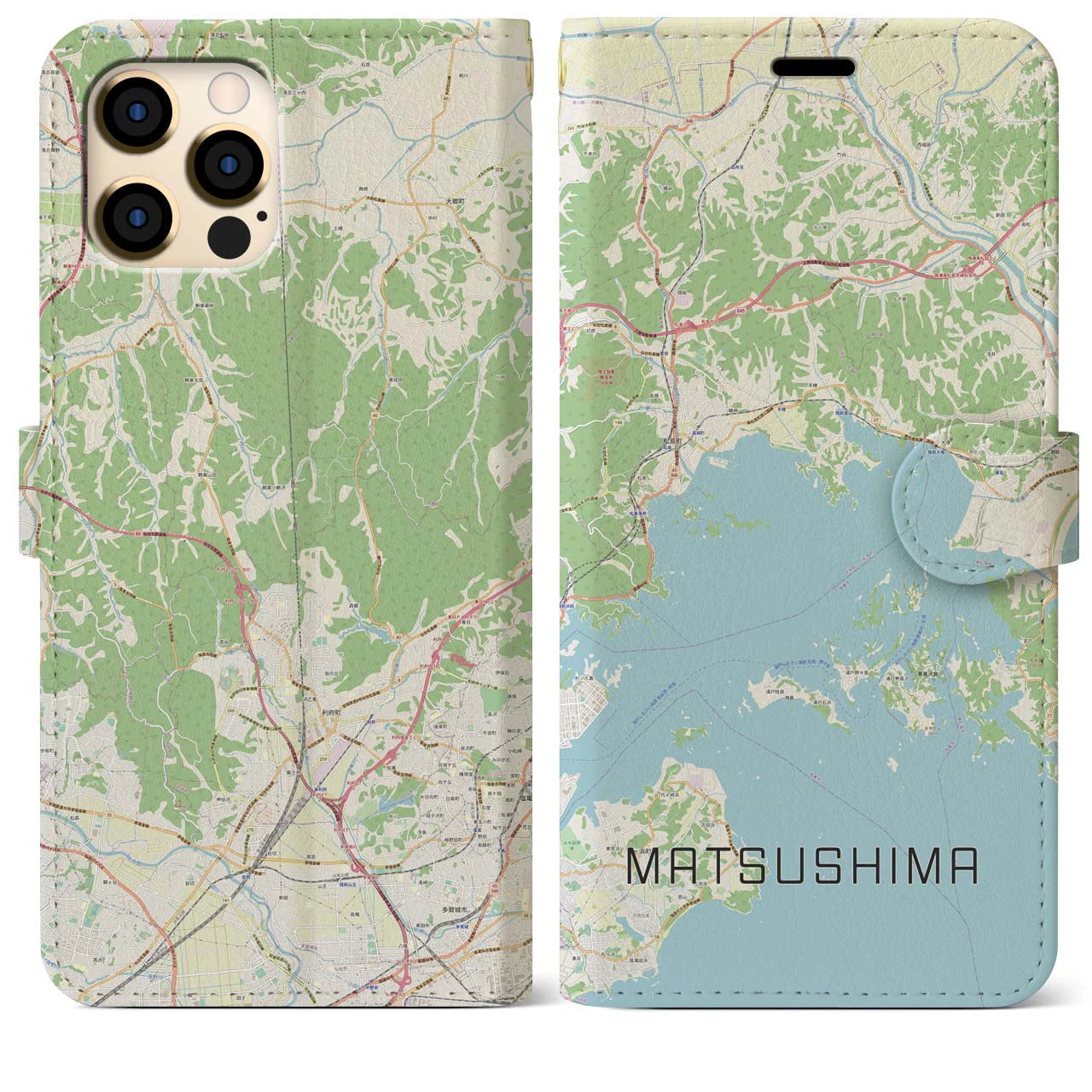 【松島】地図柄iPhoneケース（手帳両面タイプ・ナチュラル）iPhone 12 Pro Max 用