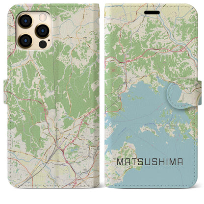 【松島（宮城県）】地図柄iPhoneケース（手帳タイプ）ナチュラル・iPhone 12 Pro Max 用