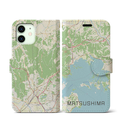 【松島（宮城県）】地図柄iPhoneケース（手帳タイプ）ナチュラル・iPhone 12 mini 用