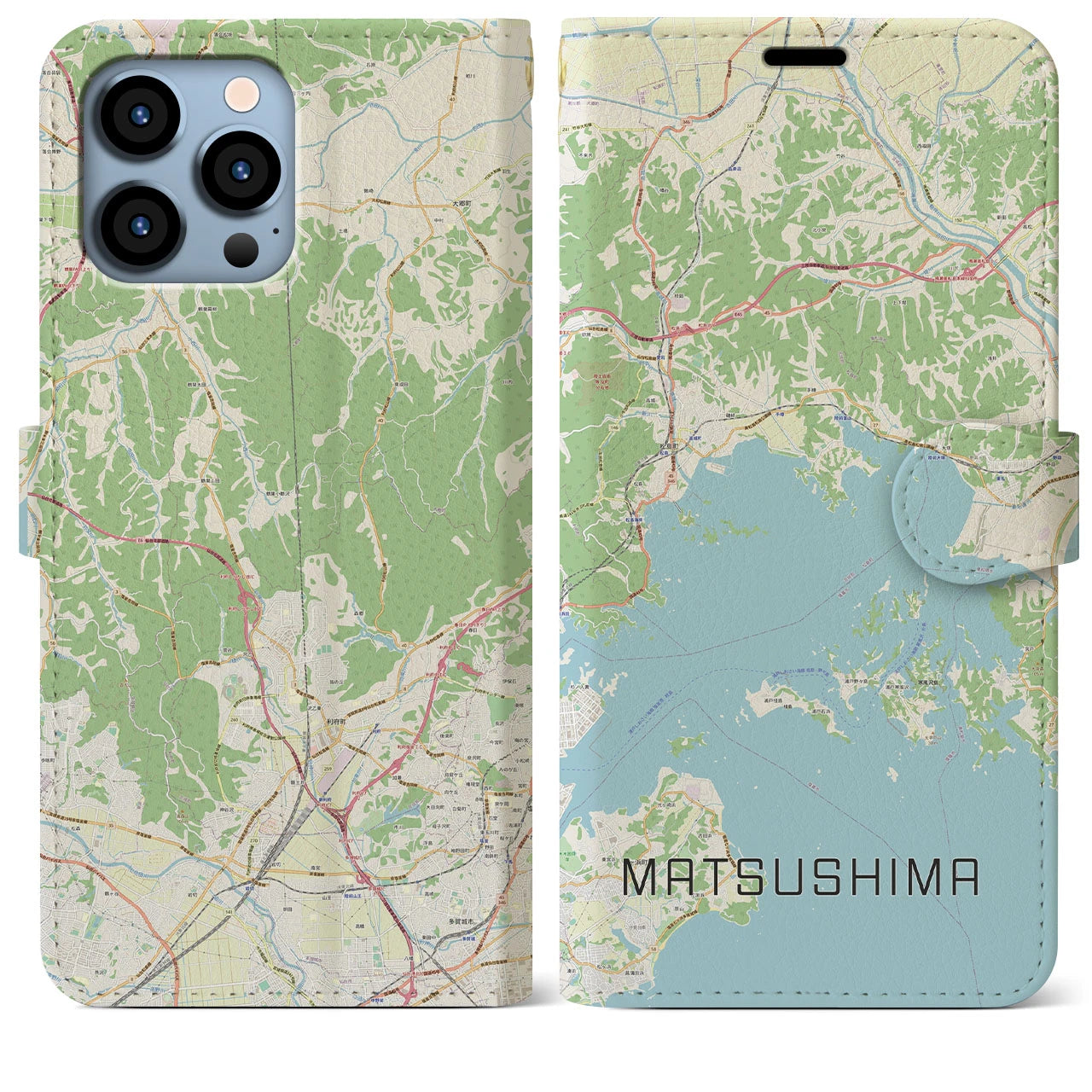 【松島】地図柄iPhoneケース（手帳両面タイプ・ナチュラル）iPhone 13 Pro Max 用