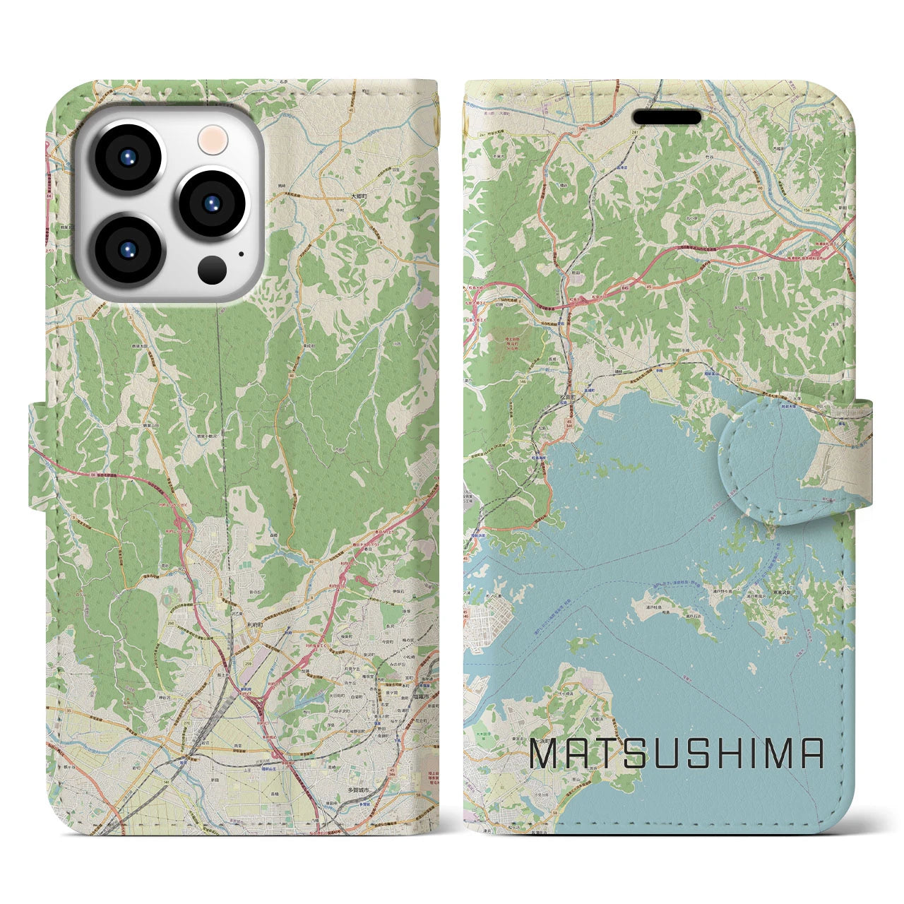 【松島】地図柄iPhoneケース（手帳両面タイプ・ナチュラル）iPhone 13 Pro 用