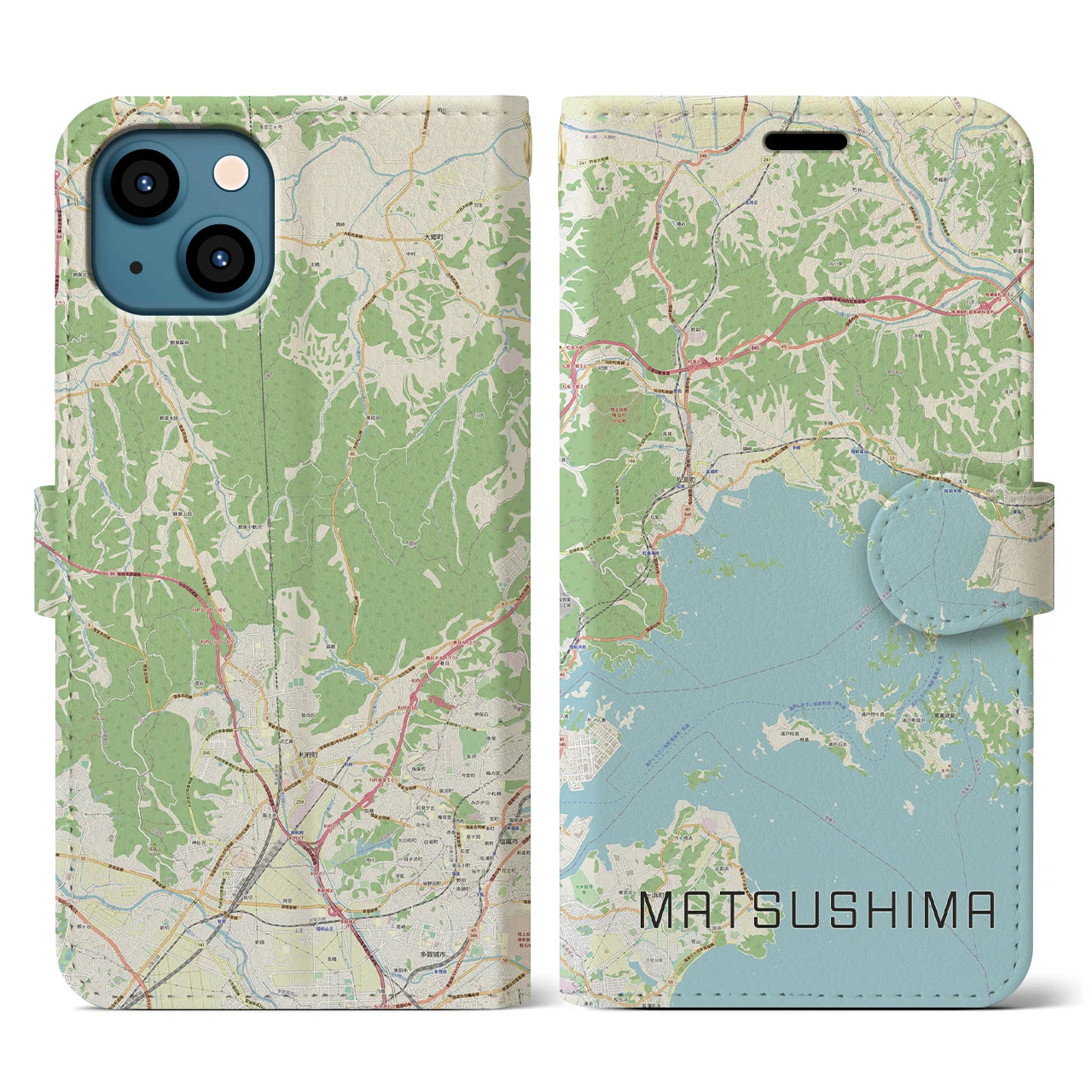 【松島】地図柄iPhoneケース（手帳両面タイプ・ナチュラル）iPhone 13 用