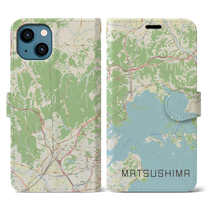 【松島（宮城県）】地図柄iPhoneケース（手帳タイプ）ナチュラル・iPhone 13 用
