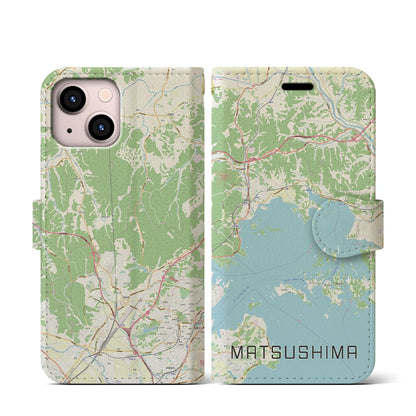 【松島（宮城県）】地図柄iPhoneケース（手帳タイプ）ナチュラル・iPhone 13 mini 用
