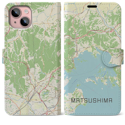 【松島（宮城県）】地図柄iPhoneケース（手帳タイプ）ナチュラル・iPhone 15 Plus 用