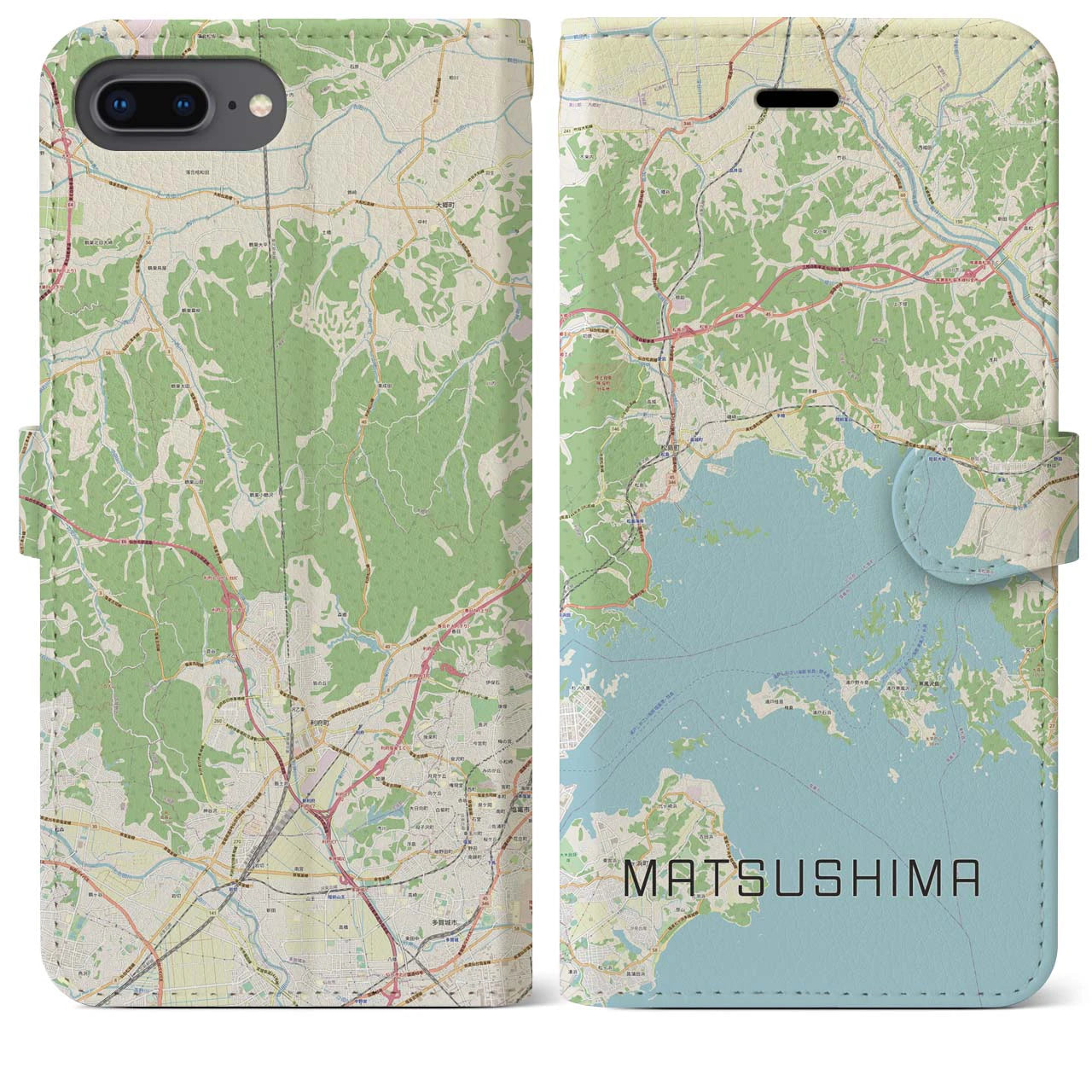【松島】地図柄iPhoneケース（手帳両面タイプ・ナチュラル）iPhone 8Plus /7Plus / 6sPlus / 6Plus 用