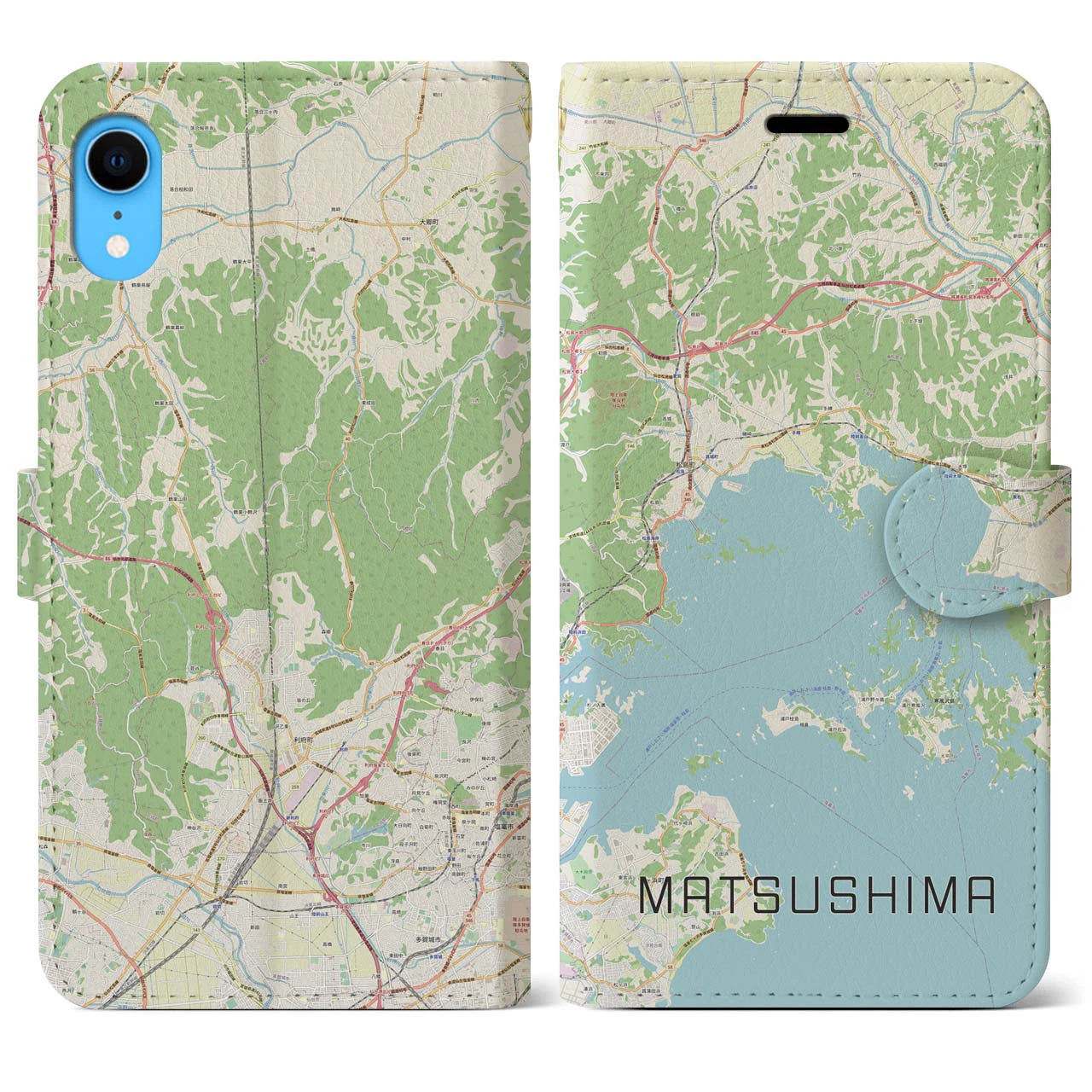 【松島】地図柄iPhoneケース（手帳両面タイプ・ナチュラル）iPhone XR 用