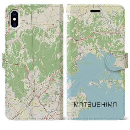 【松島（宮城県）】地図柄iPhoneケース（手帳タイプ）ナチュラル・iPhone XS Max 用