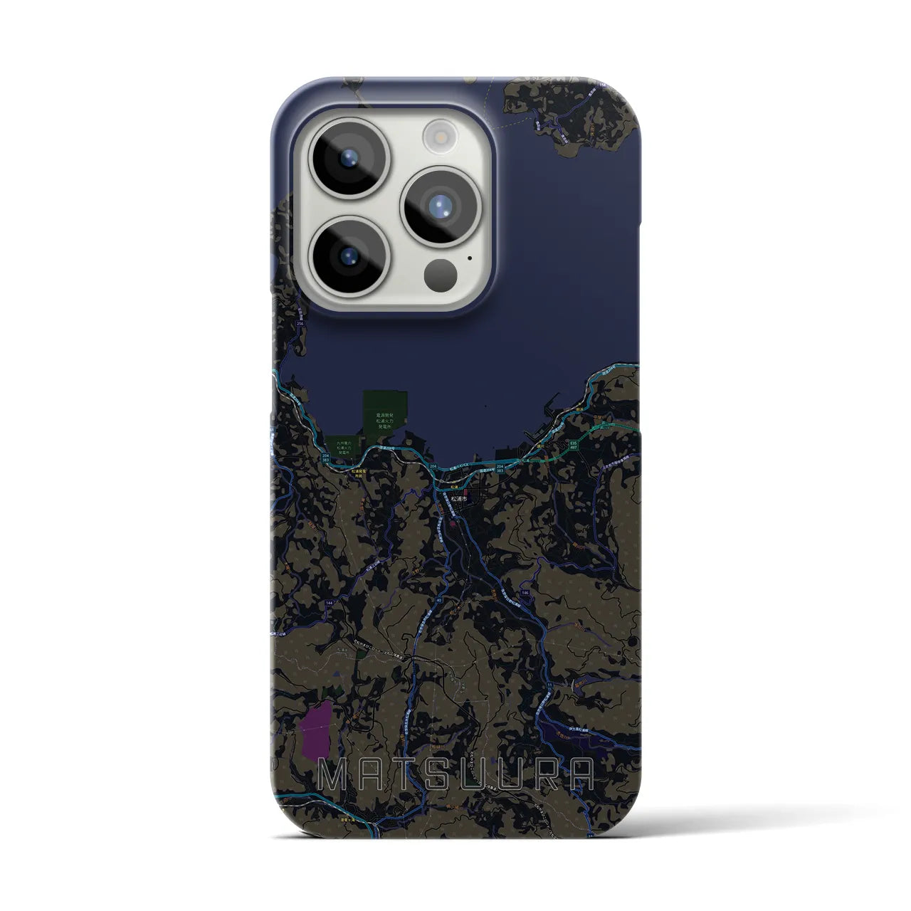 【松浦】地図柄iPhoneケース（バックカバータイプ・ブラック）iPhone 15 Pro 用