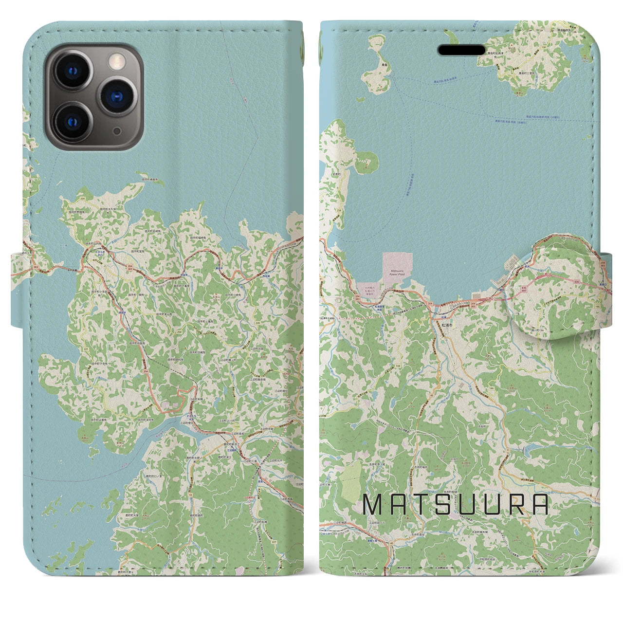 【松浦】地図柄iPhoneケース（手帳両面タイプ・ナチュラル）iPhone 11 Pro Max 用
