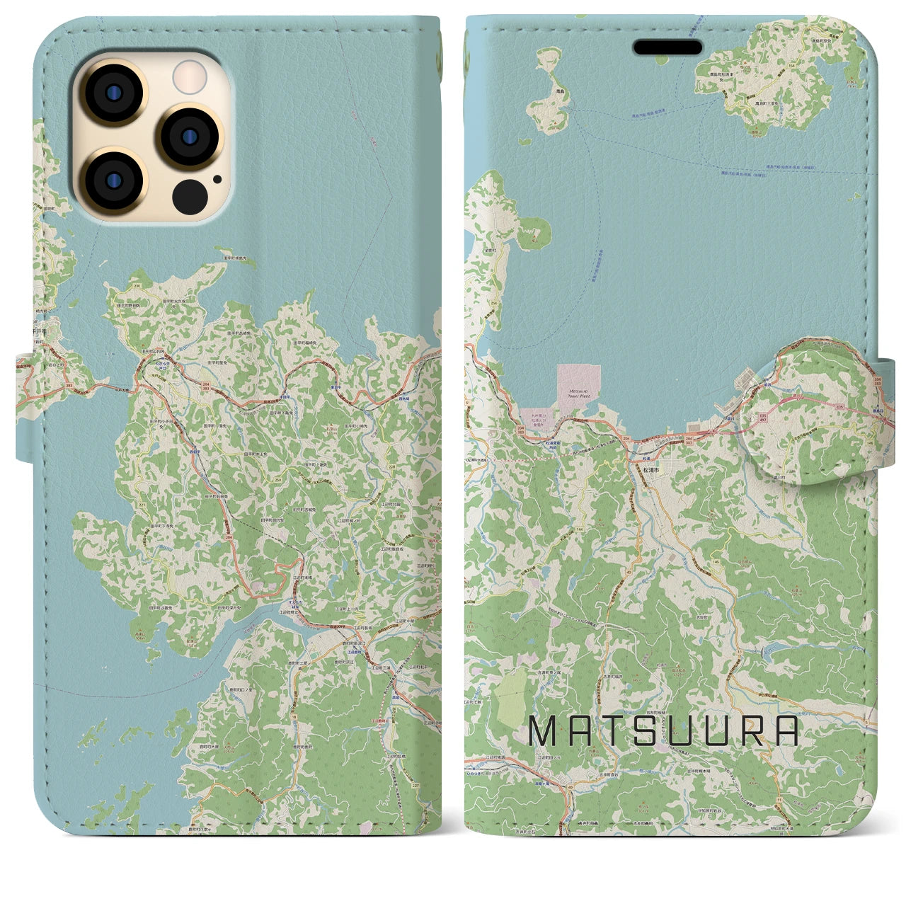 【松浦】地図柄iPhoneケース（手帳両面タイプ・ナチュラル）iPhone 12 Pro Max 用