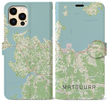 【松浦（長崎県）】地図柄iPhoneケース（手帳タイプ）ナチュラル・iPhone 12 Pro Max 用